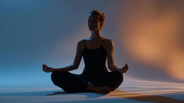 Artistic digital composition showing meditative silhouette surrounded by gradient thermal light &mdash; representing inner balance, body awareness, and wellness visualization aesthetics. cinematic color
