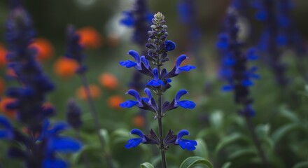 Vibrant Salvia Flower Bloom Displaying its Intricate Details in a Garden Setting