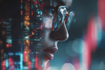 Dynamic analysis: a woman in finance breaking barriers with data insight. Intelligent design. Stock market analysis by a finance officer in a conference room. Artificial intelligence.