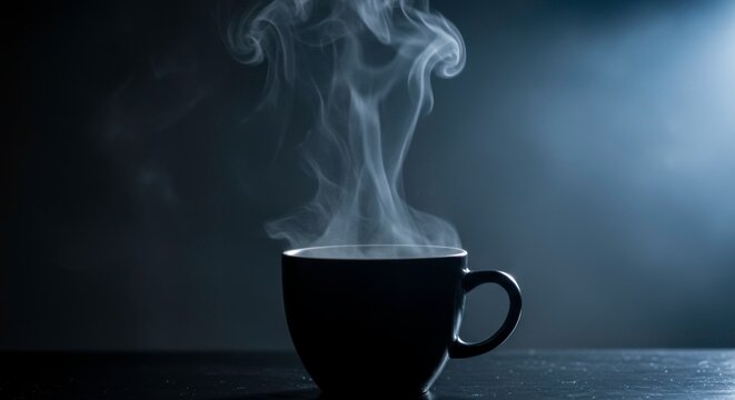 Aromatic delight steaming coffee or tea in a dark cup against a moody background