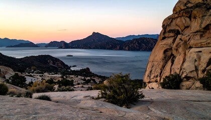 Scenic Sunset Over Lake and Mountains in Joshua Tree National Park.