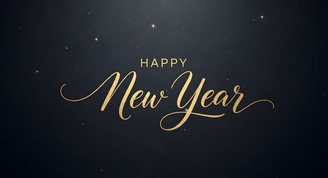 Elegant golden happy new year text on dark background