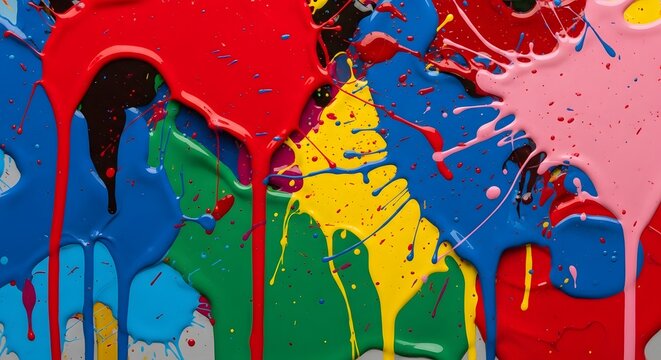 Vibrant abstract paint drips and splatters in bold colors - Powered by Adobe