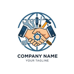 Handshake with Tools and Gear Symbolizing Partnership and Industry.