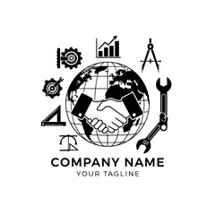 Industrial Engineering and Global Business Partnership Logo Concept.