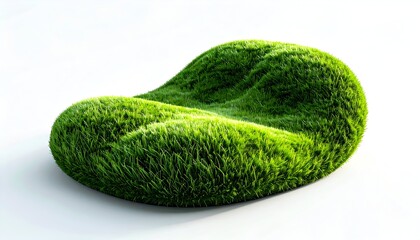 Moss-covered beanbag chair on a white background, eco-friendly furniture.