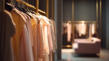 Elegant Apparel Display: A glimpse into a luxurious boutique, showcasing an array of garments elegantly displayed, exuding a sense of refined style and inviting allure.