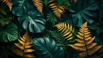 Lush Tropical Foliage - A Vibrant Tapestry of Green and Gold.