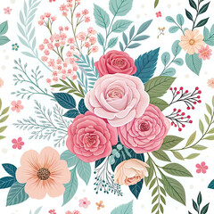 pink roses background, seamless pattern with roses