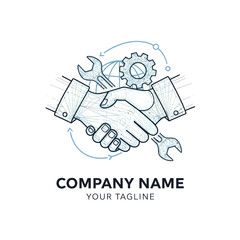 Handshake with Wrench and Gear - A Symbol of Technical Partnership.