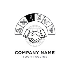 Engineering and global partnership logo with handshake and tools.