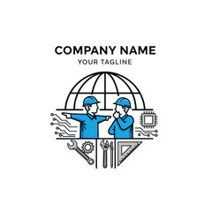 Global Engineering and Technology Service Logo with Two Workers.