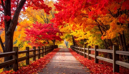 Autumn Path - A Vibrant Journey Through Natures Colorful Embrace.