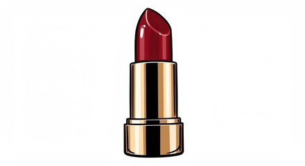 Elegant brown lipstick illustration with a gold tube on a clean white background