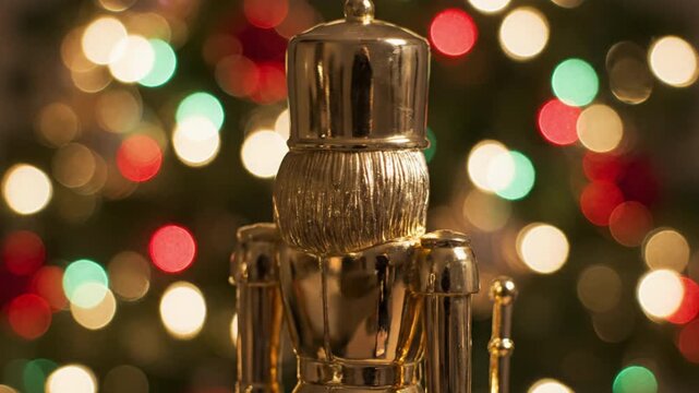 Golden Nutcracker with Reflective Christmas Tree Lights