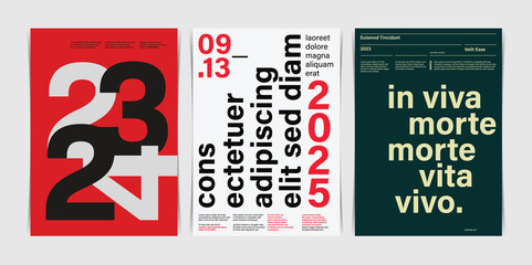 Bold Swiss Typographic Poster Set. Vector Illustration