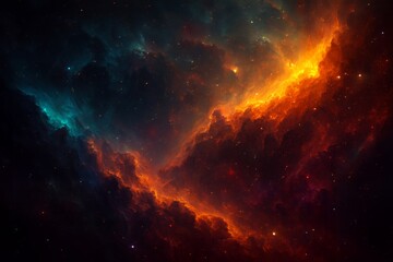 Fototapeta premium Amazing fiery cosmic nebula and stellar clouds in deep space