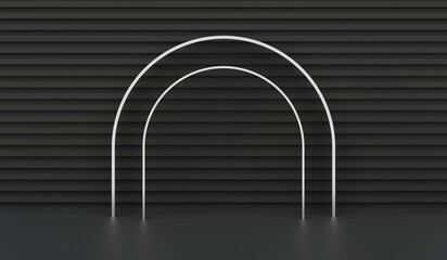 Showroom, stage, black, dark wooden lattice, 3D illustration