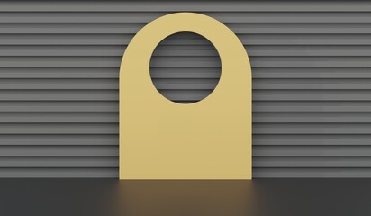 Showroom, stage, luxurious gold color, dark wooden lattice, 3D illustration