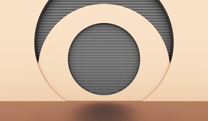 Showroom, stage, luxurious gold color, dark wooden lattice, 3D illustration