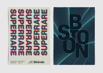 Swiss Typography and Optical Line Poster Set. Vector Illustration