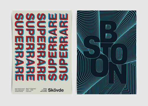 Swiss Typography and Optical Line Poster Set. Vector Illustration