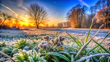 winter meadow covered in white frost soft pastel for web and graphic design
