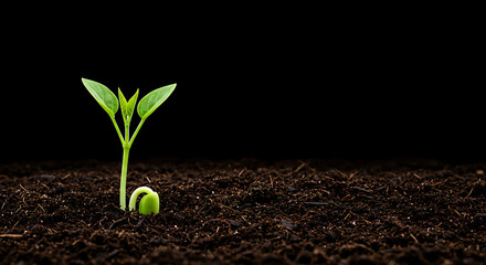 New Life Green Seedling Emerging from Rich Soil, Symbolizing Growth and Potential