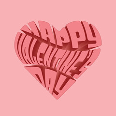 Valentine&rsquo;s Day 3D Heart Typography. Social Media Post. Vector Illustration