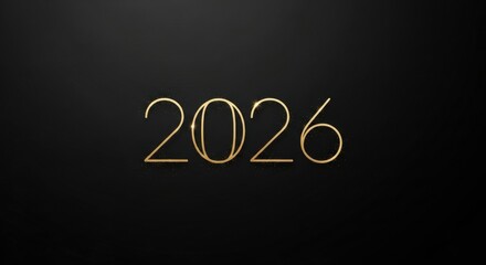 Elegant gold wireframe 2026 typography shimmering on a sophisticated black background