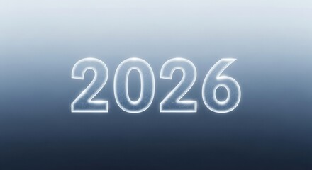 Glow-edged 2026 numbers filled with sparkling snow on a blue gradient background