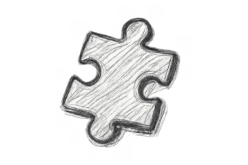 Hand drawing sketch puzzle piece symbolizing problem solving, connection, solution, teamwork strategy and integration