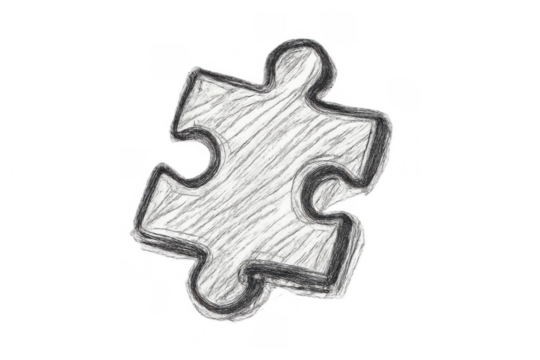 Hand drawing sketch puzzle piece symbolizing problem solving, connection, solution, teamwork strategy and integration - Powered by Adobe