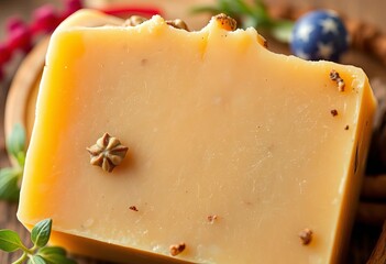 Close-up of artisan herbal soap bar, showcasing natural ingredients,  ingredient,  healthy