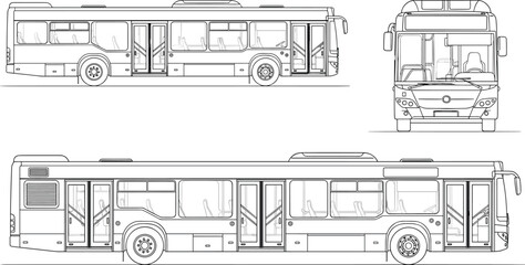 Line art drawing of a modern city bus viewed from side front and top public transport © Riyaj Vector Valley