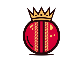 A red and gold crown with a red ball in the center