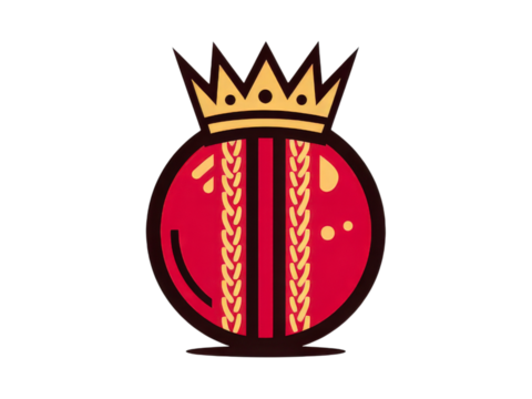 A red and gold crown with a red ball in the center