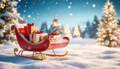 Festive christmas gift delivery snowy winter wonderland holiday scene outdoor environment close-up view joyful celebration with presents on sleigh