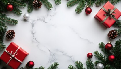 Festive holiday gift arrangement cozy home setting decorative image warm environment top-down view celebration concept for christmas cheer