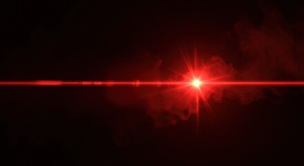 Red glowing light ray with smoke and intense lens flare effect creating a dynamic visual design on an isolated background