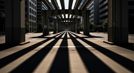 Fototapeta premium Urban exploration downtown with striking shadows and architectural design perfect for cityscapes and urban planning visuals