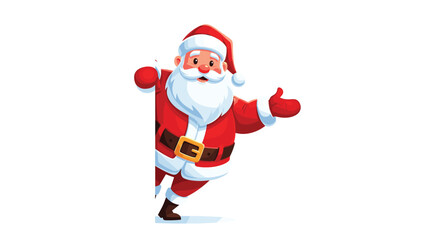 Cartoon Santa Claus peeking from the side with a friendly gesture Christmas holiday