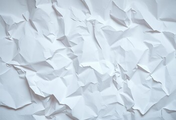Close-up of crumpled white paper texture, showing creases and shadows, white paper, surface