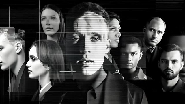 Intense Monochrome Group Portrait: Diverse Faces and Emotive Expressions in Modern Digital Art Photography