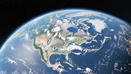 Dynamic view of Earth from space showcasing continents, oceans, and city lights transitioning from day to night, inspiring global connection and exploration.