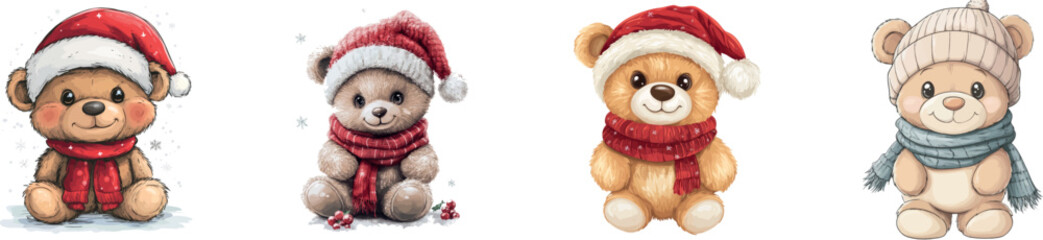 A polar bear celebrating Christmas is sitting, illustrated in a modern style of clip art that features simple gradients, all on a single layer