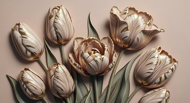 Elegant textured ceramic tulips with delicate gold accents on a soft neutral background