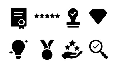 Obraz premium Silhouette icons of certification, ratings, and awards for professional use