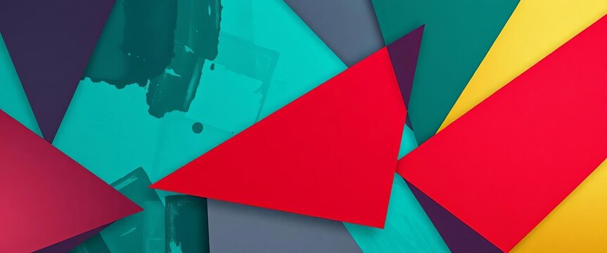 Vibrant, overlapping geometric forms in teal, crimson, and gold create a dynamic composition, abstract background, colorful pattern - Powered by Adobe