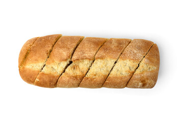 Sliced baguette with garlic isolated on white background.